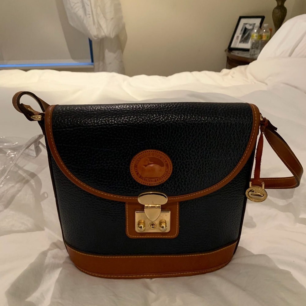 Navy Blue and Brown Leather Crossbody Dooney and Bourke Bag